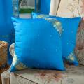 Set of 2 Sari Fabric Decorative Blue Pillow Covers (India)