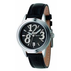 DKNY Women's Black Genuine Leather Date Display Watch