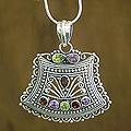 Sterling Silver 'Treasure Chest' Peridot and Amethyst Necklace (India)