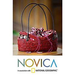 Ate Grass 'Lavish Crimson' Medium Tote Handbag (Indonesia)