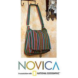 Cotton and Leather 'Maya Rainbow' Medium Shoulder Bag (Guatemala)