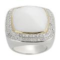 Silvertone White Created Onyx and Pave-set Cubic Zirconia Ring