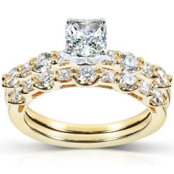 18k Gold 1 1/2ct TDW Certifed Diamond Bridal Ring Set (G-H, VS2)