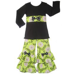 Ann Loren Girl's 'Flowering Vines' Top and Ruffled Pant Set 