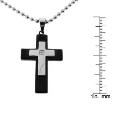 Black-plated Stainless Steel Diamond Accent Cross Necklace