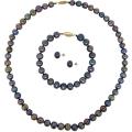 14-karat Yellow Gold Black Pearl 3-piece Jewelry Set (8-9 mm)
