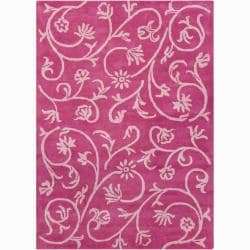 Mandara Hand-tufted Pink Floral Wool Rug (9' x 13')