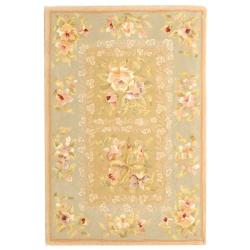 Handmade Bouquet Tiles Sand/ Green Wool and Silk Rug (2' x 3')