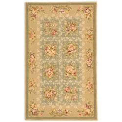 Handmade Bouquet Tiles Green/ Sand Wool and Silk Rug (2'6 x 4'6)