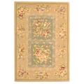 Handmade Bouquet Tiles Green/ Sand Wool and Silk Rug (2' x 3')