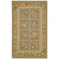 Handmade Bouquet Tiles Green/ Sand Wool and Silk Rug (8' x 11')