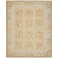 Handmade Bouquet Tiles Sand/ Green Wool and Silk Rug (9'6 x 13'6)