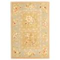 Handmade Bouquet Tiles Sand/ Green Wool and Silk Rug (2' x 3')