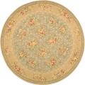 Handmade Bouquet Tiles Green/ Sand Wool and Silk Rug (3' 9 Round)