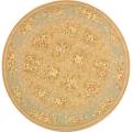 Handmade Bouquet Tiles Sand/ Green Wool and Silk Rug (7' 9 Round)