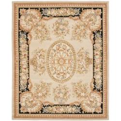 Handmade Bouquet Beige/ Black Wool and Silk Rug (9'6 x 13'6)