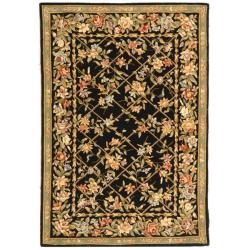 Handmade Bouquet Trellis Black Wool and Silk Rug (4'6 x 5'6)