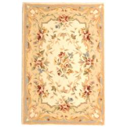 Handmade Paradise Bouquet Ivory/ Blue Wool and Silk Rug (2' x 3')