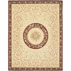 Handmade Bouquet Beige/ Dark Red Wool and Silk Rug (8' x 11')