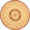 Handmade Gardens Bouquet Beige/ Dark Red Wool and Silk Rug (7' 9 Round)