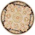 Handmade Grand Bouquet Beige/ Black Wool and Silk Rug (3' 9 Round)