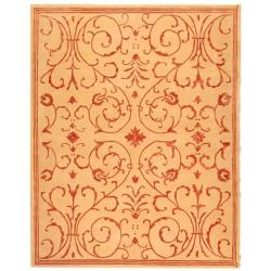 Handmade Zen Bouquet Beige/ Rust Wool and Silk Rug (5' x 8')
