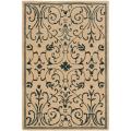 Handmade Zen Bouquet Beige/ Blue Wool and Silk Rug (4'6 x 5'6)