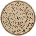 Handmade Zen Bouquet Beige/ Blue Wool and Silk Rug (7' 9 Round)