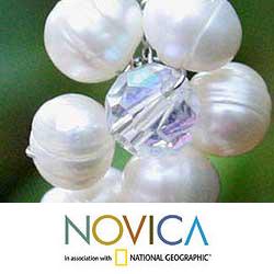 Sterling Silver 'Glamour' Pearl Cluster Earrings (4.5-6 mm) (Thailand)