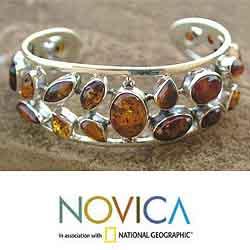 Sterling Silver 'Summer Sun' Amber Cuff Bracelet (India)