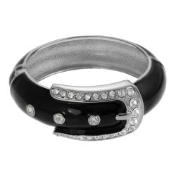 Journee Collection Silvertone CZ Black Enamel Buckle Bracelet