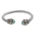 Silvertone and Goldtone Created Turquoise Twist Bracelet