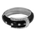 Tressa Silvertone CZ Black Enamel Buckle Bracelet