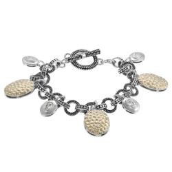 Journee Collection Two-tone Oval-cut CZ Hammered Bracelet