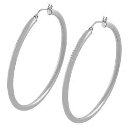 14k White Gold 50-mm Polished Tube Hoop Earrings