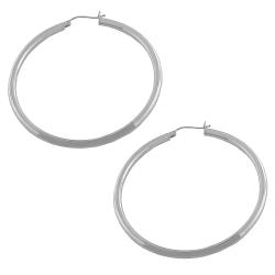 14k White Gold 50-mm Polished Tube Hoop Earrings