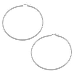 14k White Gold 60-mm Polished Tube Hoop Earrings