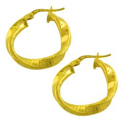 14k Yellow Gold Greek Design Twist Hoop Earrings