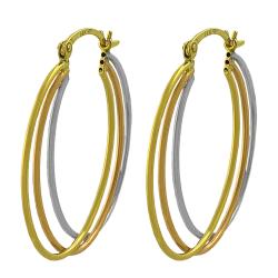 14k Tri-color Gold 3-row Oval Hoop Earrings