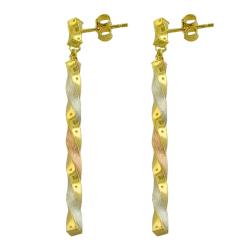 14k Tri-color Gold Twisted Bar Dangle Earrings