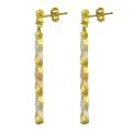 14k Tri-color Gold Twisted Bar Dangle Earrings