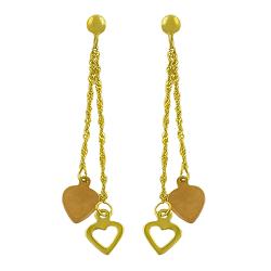 14k Two-tone Gold Double Strand Heart Dangle Earrings