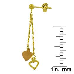 14k Two-tone Gold Double Strand Heart Dangle Earrings