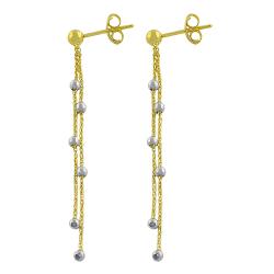 14k Two-tone Gold Double Strand Ball Station Dangle Earrings