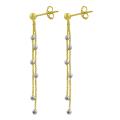 14k Two-tone Gold Double Strand Ball Station Dangle Earrings