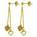14k Two-tone Gold Double Strand Heart Dangle Earrings