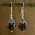 Sterling Silver 'Jaipur Sonnet' Smoky Quartz Drop Earrings (India)