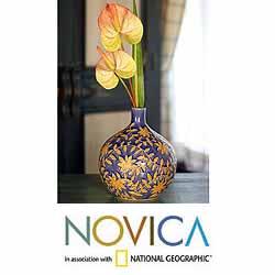 Handcrafted Ceramic 'Golden Jasmine' Celadon Vase (Thailand)