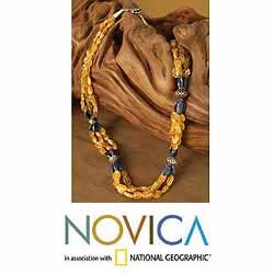 Sterling Silver 'Sunny Sky' Citrine and Lapis Long Necklace (India)