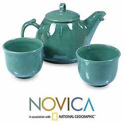 Ceramic 'Maya Jade' 3-piece Tea Set (El Salvador)